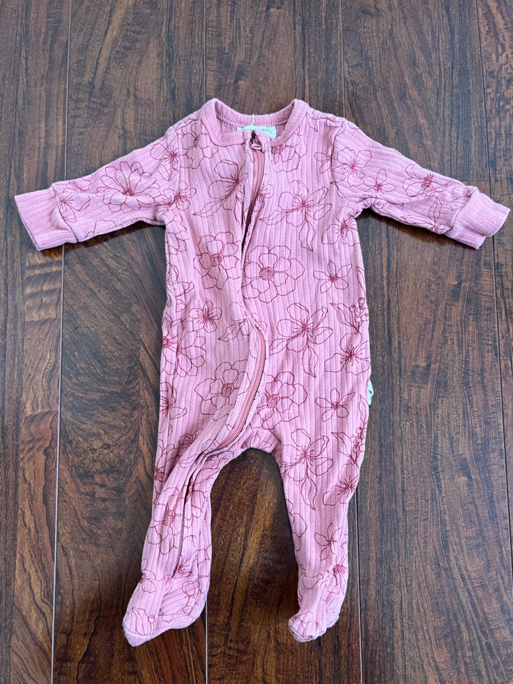 Pink Floral Ribbed Zippered Baby Romper